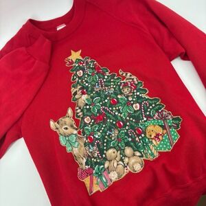 Vintage Jerzees‎ Red Christmas Tree Animals Graphic Sweatshirt M